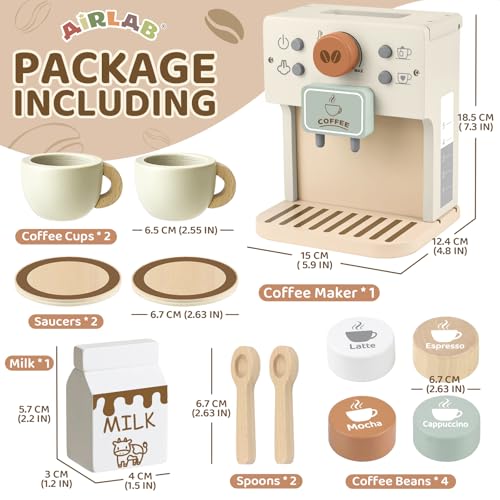 Airlab Toy Coffee Maker for Kids Wooden Kitchen Accessories Pretend Play Toddler Coffee Playset for Girls Boys Ages 3 4 5 Years Birthday Gifts - Image 2