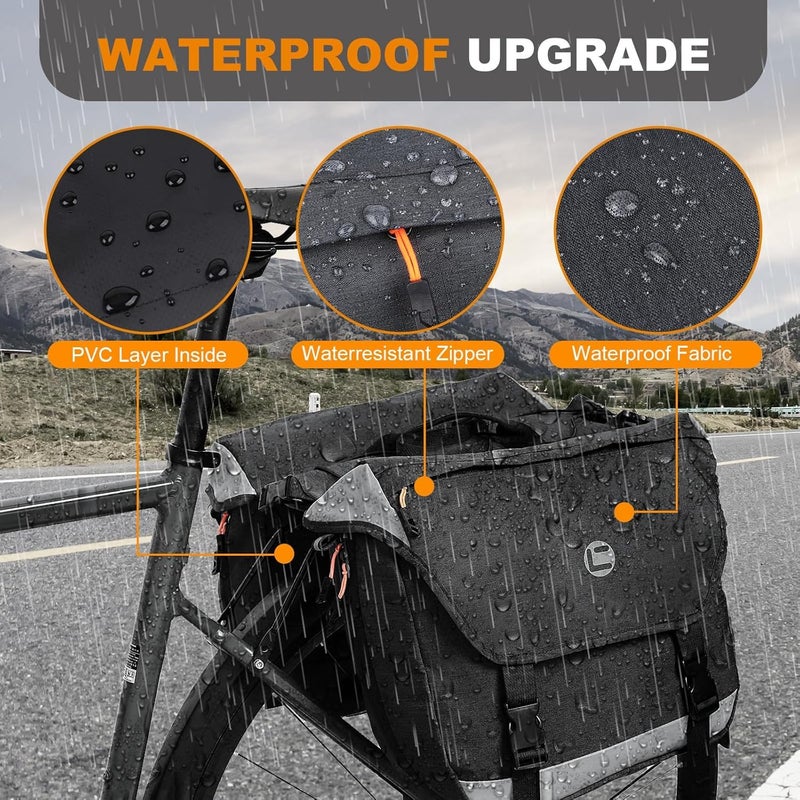 NDakter Bike Panniers, 35L Waterproof Panniers Bike Saddle Bags for Rear Rack, Expandable Double Bicycle Trunk Bag with Reflective Strips,E-bike Accessories for Commute and Mountain Cycling Travel - Image 3