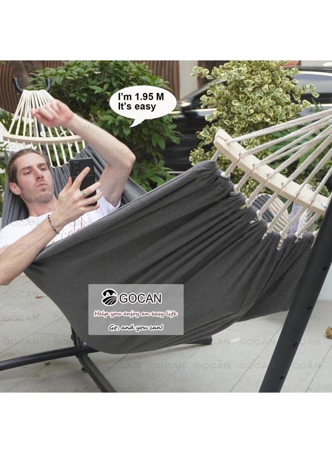 GOCAN Double Hammock 2 Person Extra Large 220x150cm Total Length 330cm Load 500lb Canvas Cotton Hammock for Patio Porch Garden Backyard Lounging Outdoor and Indoor with Removable Spreader bar - Image 3