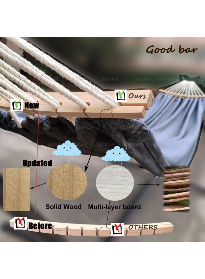 GOCAN Double Hammock 2 Person Extra Large 220x150cm Total Length 330cm Load 500lb Canvas Cotton Hammock for Patio Porch Garden Backyard Lounging Outdoor and Indoor with Removable Spreader bar - Image 5