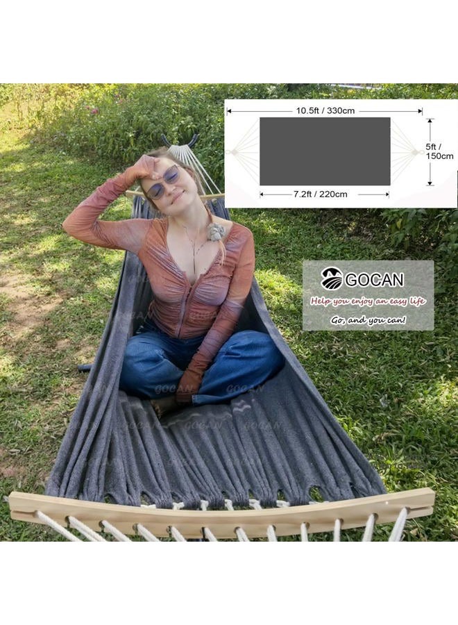 GOCAN Double Hammock 2 Person Extra Large 220x150cm Total Length 330cm Load 500lb Canvas Cotton Hammock for Patio Porch Garden Backyard Lounging Outdoor and Indoor with Removable Spreader bar - Image 2