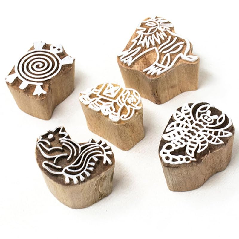 TWOGRAMS Wooden Traditional Design Printing Stamps - Blocks for Printing Saree Border, Dresses, Craft Card Making, Scrapbook, Clay Pottery | Set of 5 | - Image 2