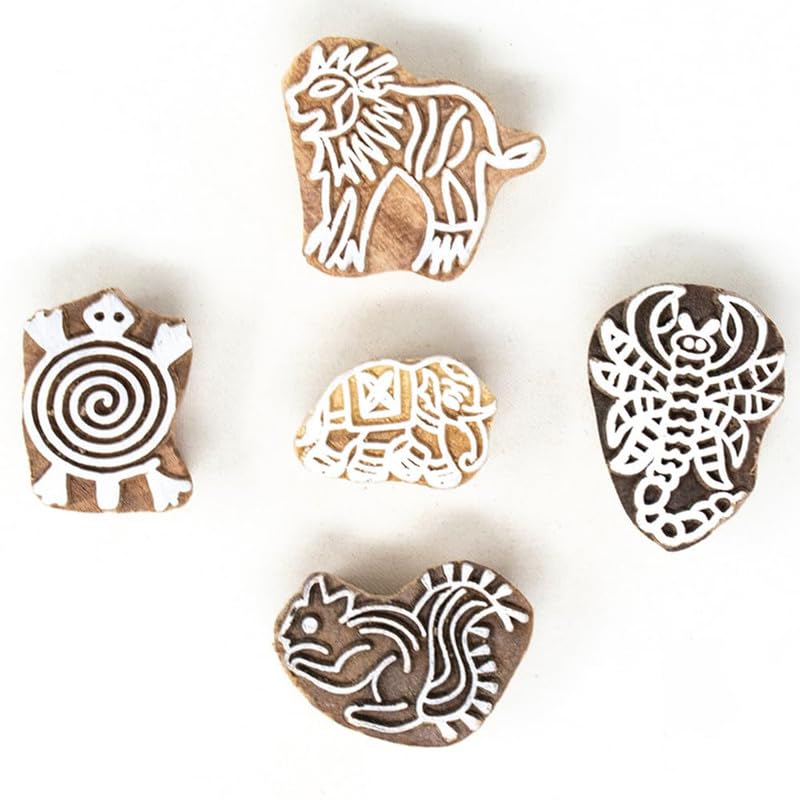 TWOGRAMS Wooden Traditional Design Printing Stamps - Blocks for Printing Saree Border, Dresses, Craft Card Making, Scrapbook, Clay Pottery | Set of 5 | - Image 1