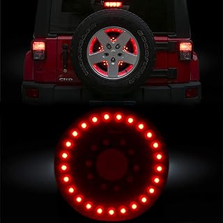 RT-TCZ RT-TCZ Spare Tire Brake Light Wheel Light 3rd Third Tail Light LED Ring for Jeep Wrangler 2007-2019 JK JKU JL,Red Light - Image 1