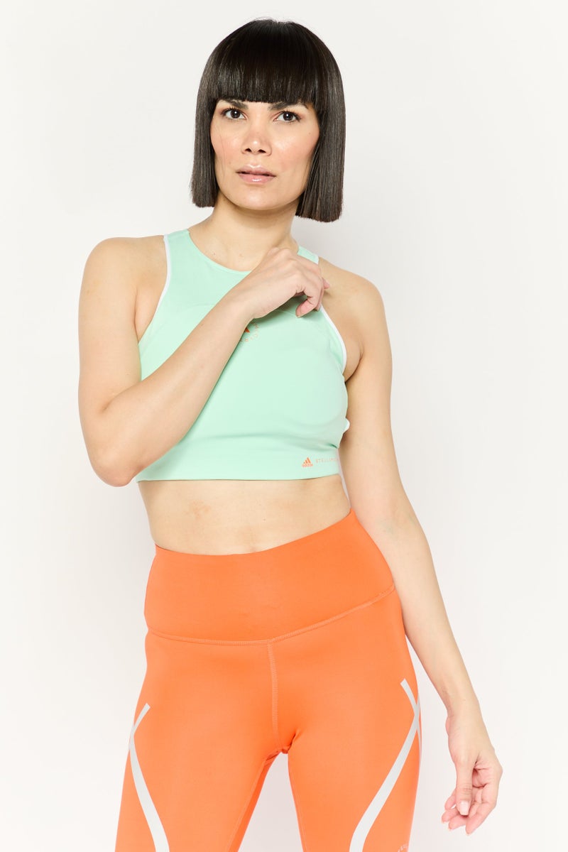 Adidas تي شيرت قصير رياضي نسائي بشعار العلامة التجارية، أخضر - Image 1