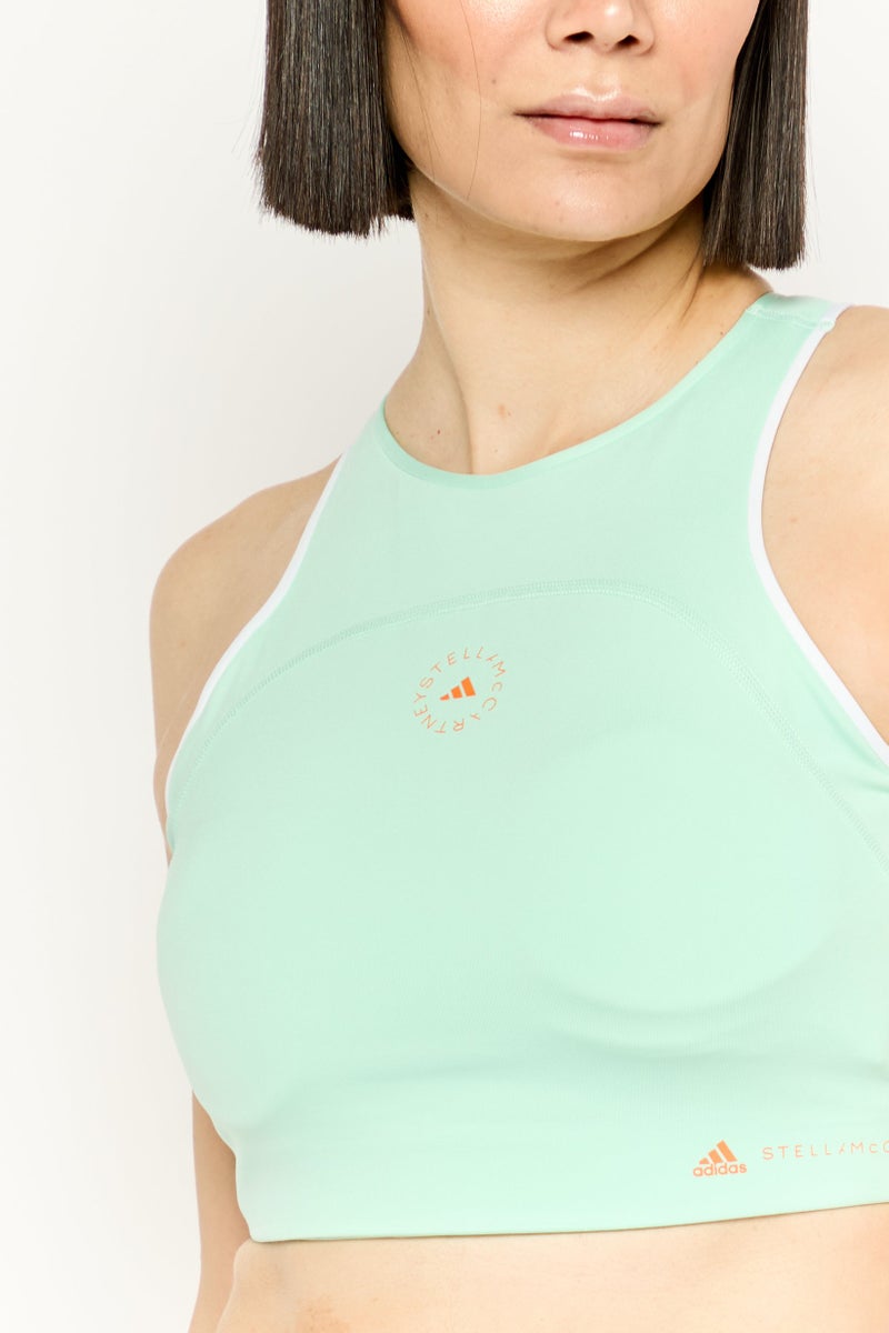 Adidas تي شيرت قصير رياضي نسائي بشعار العلامة التجارية، أخضر - Image 3