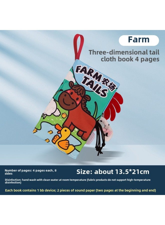 Baby Tail Cloth Book Baby Development Brain Tear Cloth Book Children's Ring Paper Three-dimensional Cloth Book Early Teaching Toy-Color: Farm Tail Cloth Book (the First And Last Pages Contain Ringing Paper, Each With 1 BB Device)  - Image 1