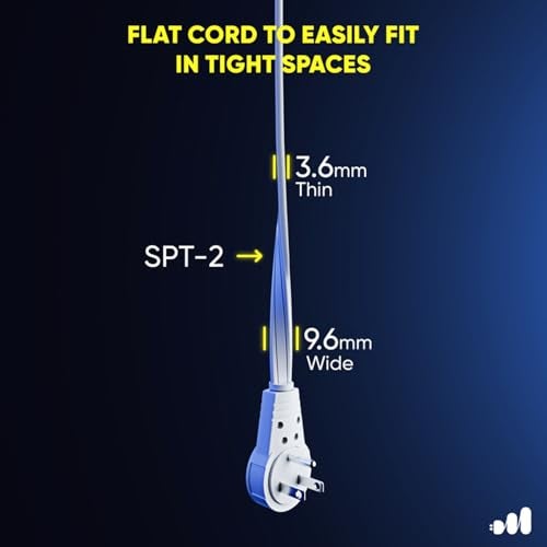 Maximm Cable 15 Ft 360° Rotating Flat Plug Extension Cord/Wire, 16 AWG Multi 3 Outlet Extension Wire, 3 Prong Grounded Wire - White - UL Certified - Image 5