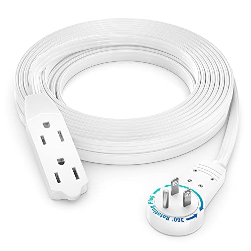 Maximm Cable 15 Ft 360° Rotating Flat Plug Extension Cord/Wire, 16 AWG Multi 3 Outlet Extension Wire, 3 Prong Grounded Wire - White - UL Certified - Image 1