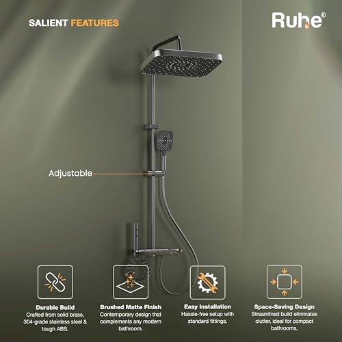 Ruhe Ripple Smart Shower Panel Set, 4-in-1 Multi Flow Functions, Piano Button Shower Panel System, Includes Overhead Shower, 3-Flow Hand Shower and Dual Mode Water Spray Health Faucet - Image 3