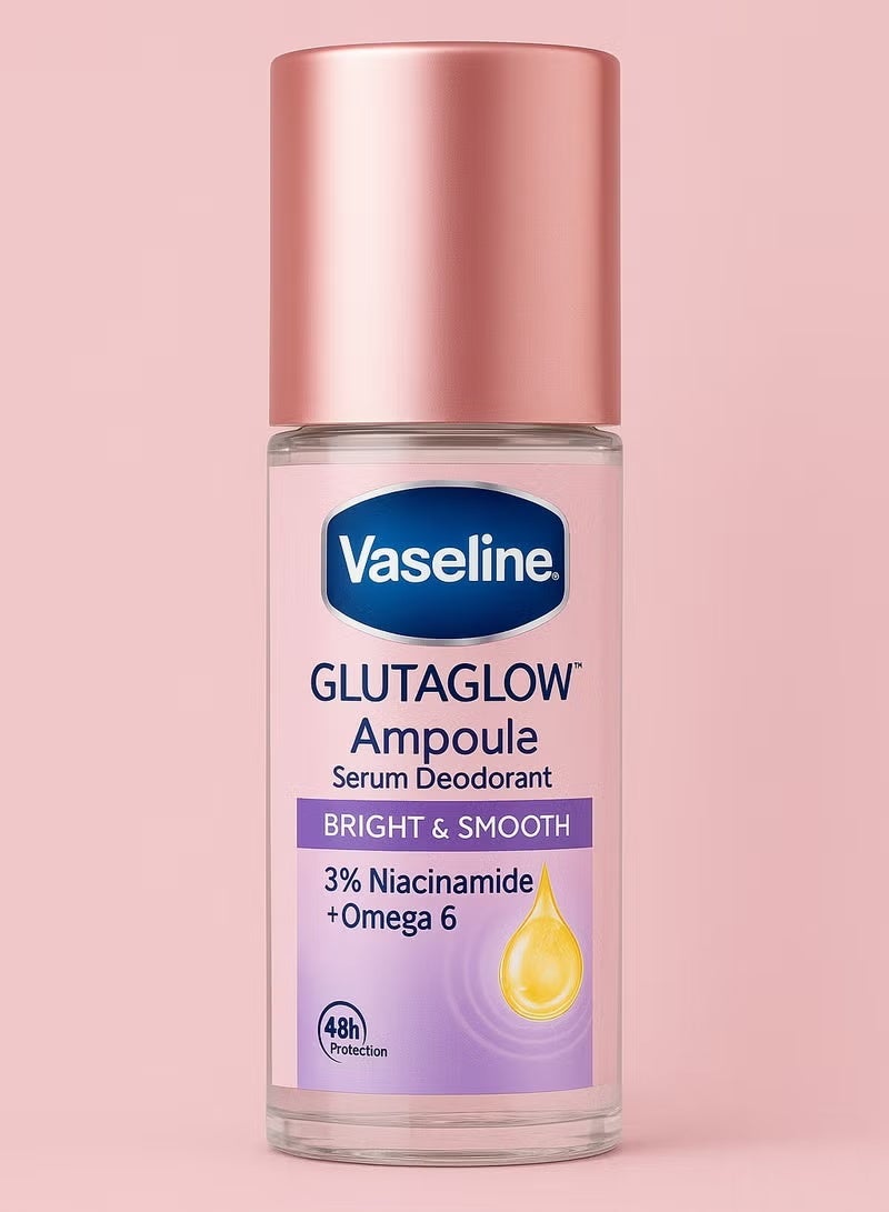 Vaseline GlutaGlow Bright & Smooth Roll-On Serum Deodorant for Women – 3% Niacinamide + Omega 6, 48H Protection, 45ml