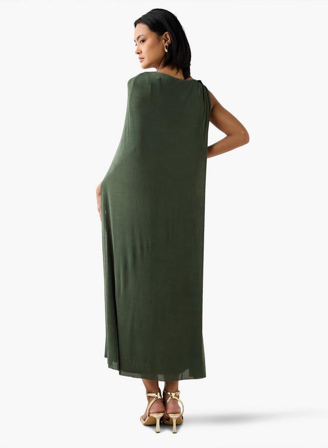 ايكونيك فستان ميدي بدون أكمام بياقة دائرية بتصميم كيب أيقوني - Image 3