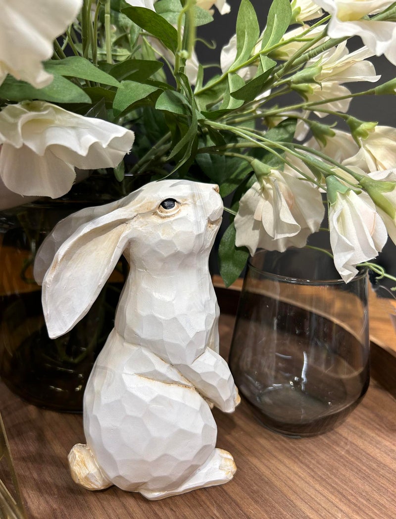 QIAOIDEA Easter Bunny Decoration, Decorative Farmhouse Modern Standing White Rabbit Bunny Figurine, Home Decor Accents Carved Rustic Distressed Animal Bunny Rabbits Ornaments - Image 2