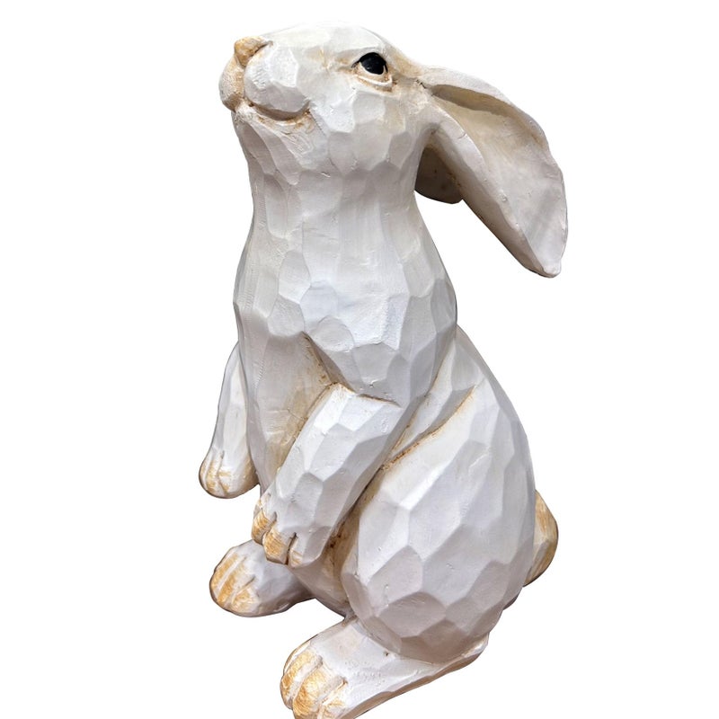 QIAOIDEA Easter Bunny Decoration, Decorative Farmhouse Modern Standing White Rabbit Bunny Figurine, Home Decor Accents Carved Rustic Distressed Animal Bunny Rabbits Ornaments - Image 1