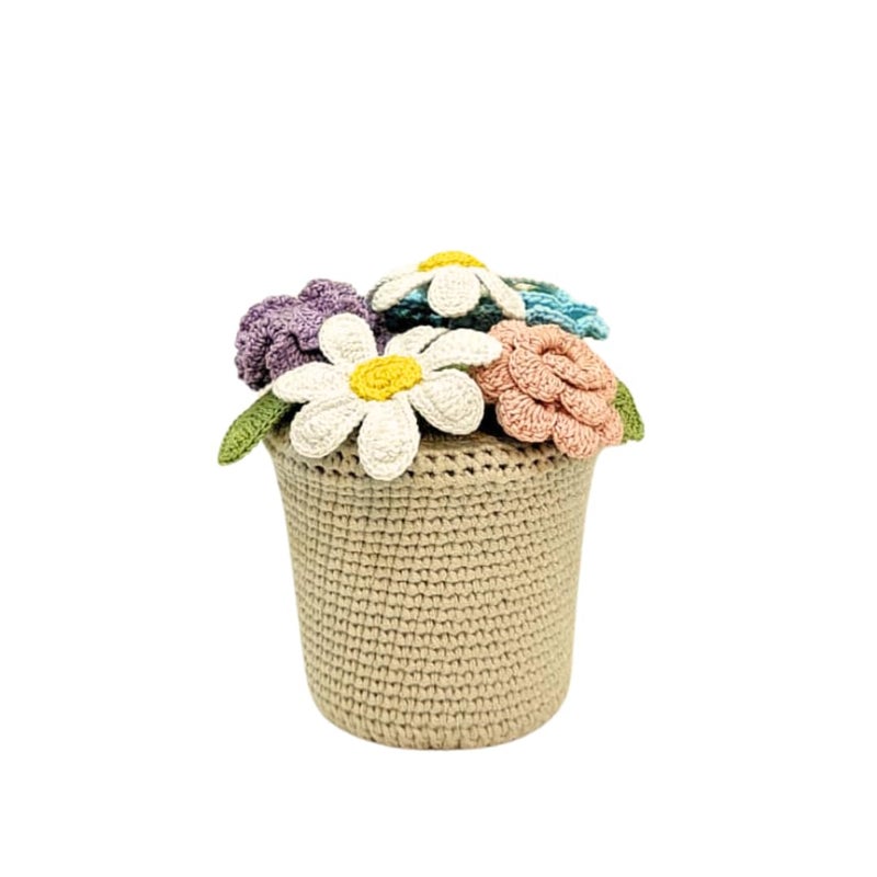 Happy ThreadsHandmade Crocheted Flower PotEcoFriendly Elegant Floral ArrangementsBest Decorative Gifting Items for Home and Office Multicolor Flowers - Image 1