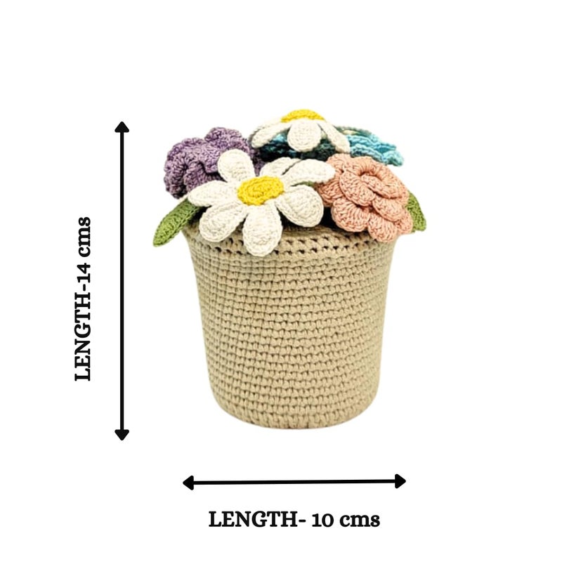 Happy ThreadsHandmade Crocheted Flower PotEcoFriendly Elegant Floral ArrangementsBest Decorative Gifting Items for Home and Office Multicolor Flowers - Image 2