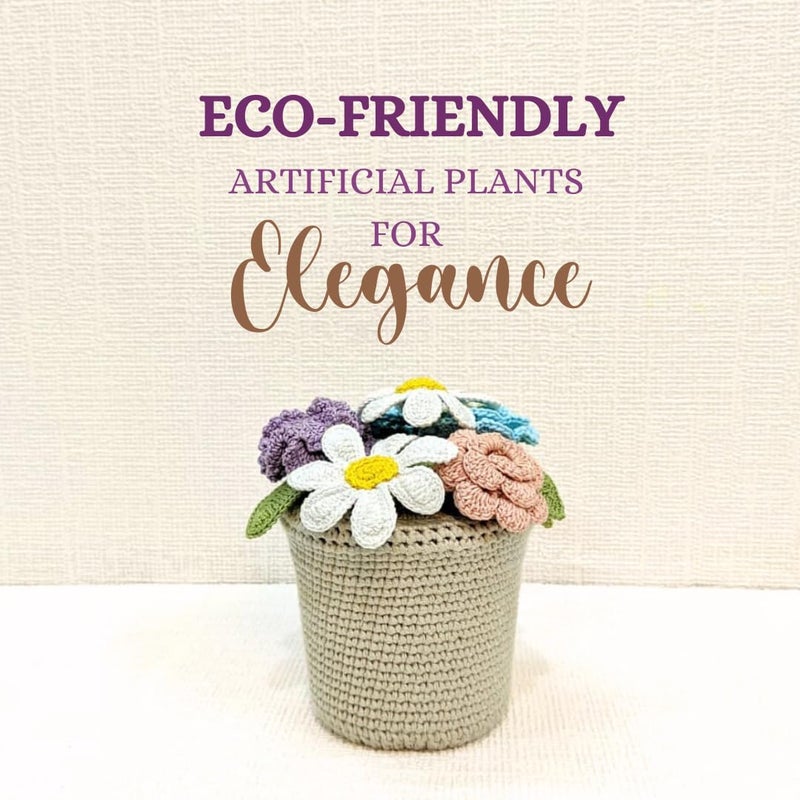 Happy ThreadsHandmade Crocheted Flower PotEcoFriendly Elegant Floral ArrangementsBest Decorative Gifting Items for Home and Office Multicolor Flowers - Image 3