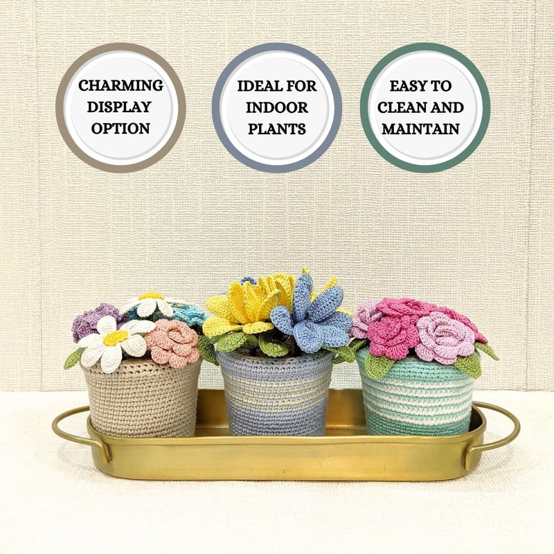 Happy ThreadsHandmade Crocheted Flower PotEcoFriendly Elegant Floral ArrangementsBest Decorative Gifting Items for Home and Office Multicolor Flowers - Image 4
