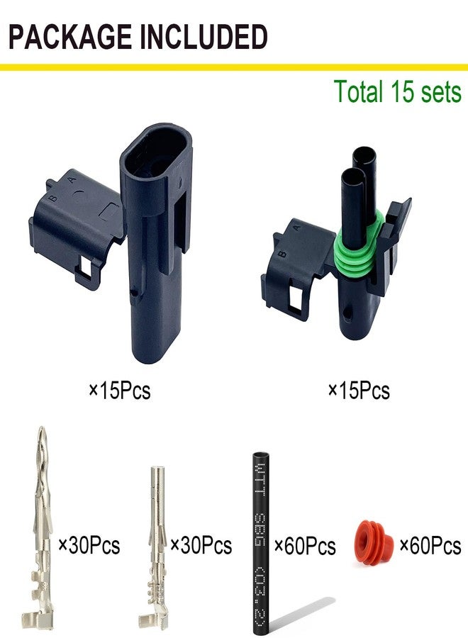 Twippo 15 Kits 2 Pin Connector Weather Pack Connectors Kit Automotive Electrical Waterproof Connectors 2 Wire Connectors with 60pcs Shrink Tubing Kit (18-14 AWG) - Image 2