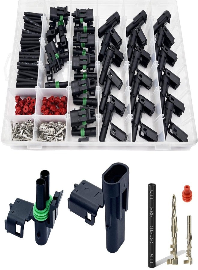 Twippo 15 Kits 2 Pin Connector Weather Pack Connectors Kit Automotive Electrical Waterproof Connectors 2 Wire Connectors with 60pcs Shrink Tubing Kit (18-14 AWG) - Image 1