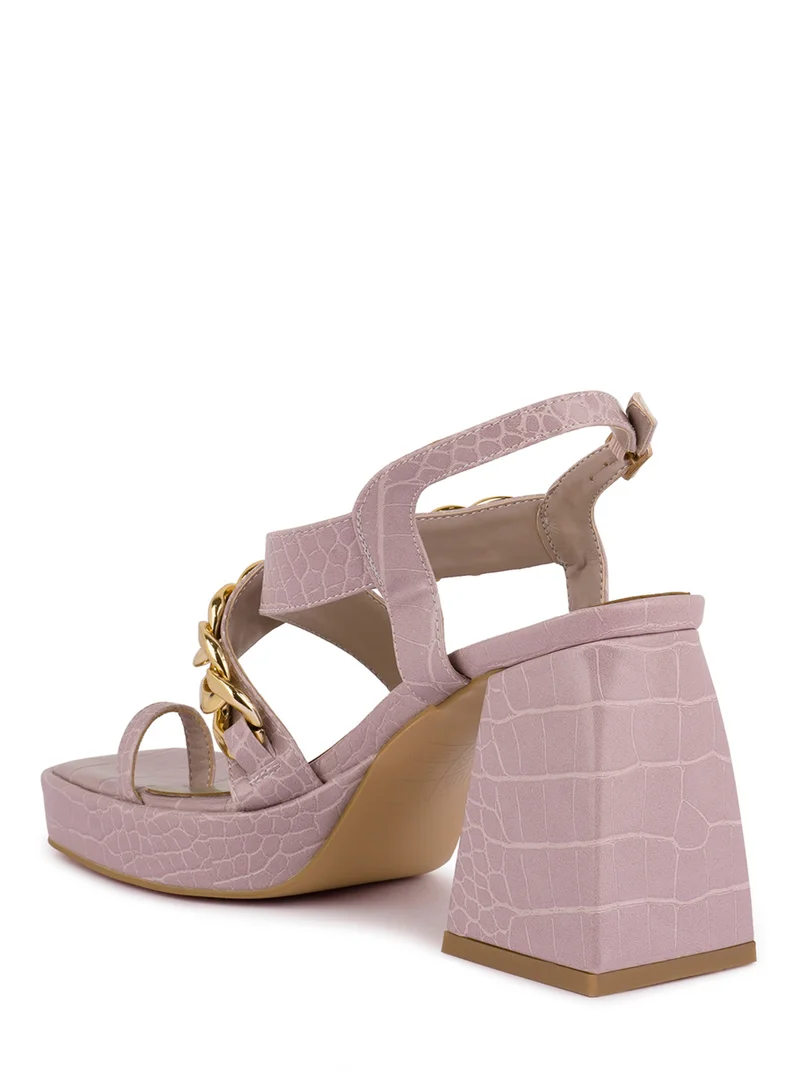 London Rag Pink Metal Chain Strap Croc Block Sandal