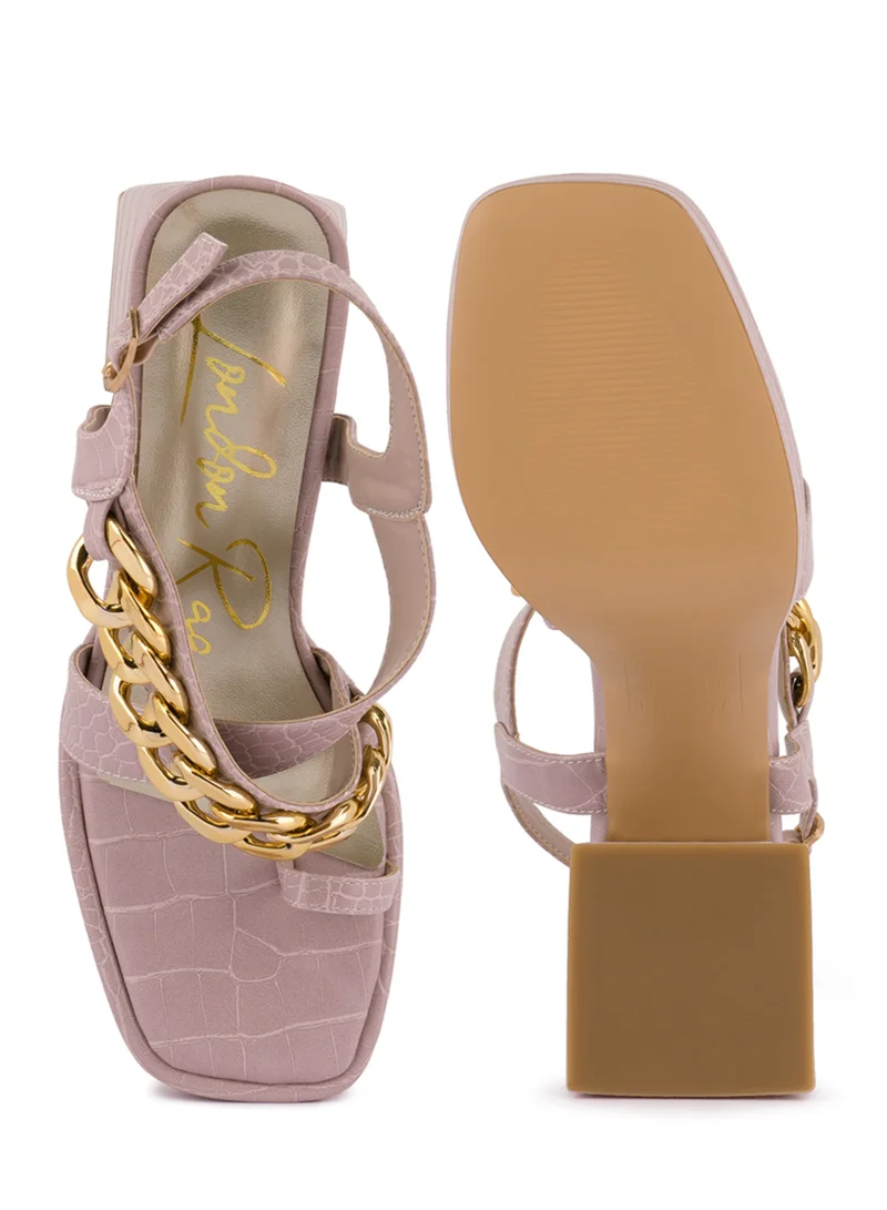 London Rag Pink Metal Chain Strap Croc Block Sandal