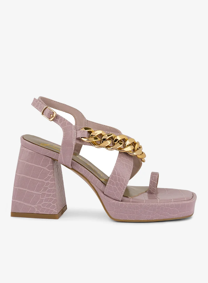 Pink Metal Chain Strap Croc Block Sandal