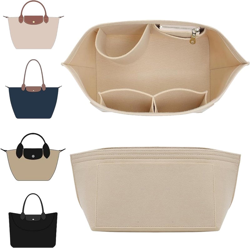 Doxo Longchamp Organizer Insert Small, Felt Bag Organizer with Multiple Pockets,Suitable for Le pliage S Handbag and More(Beige,S) - Image 1