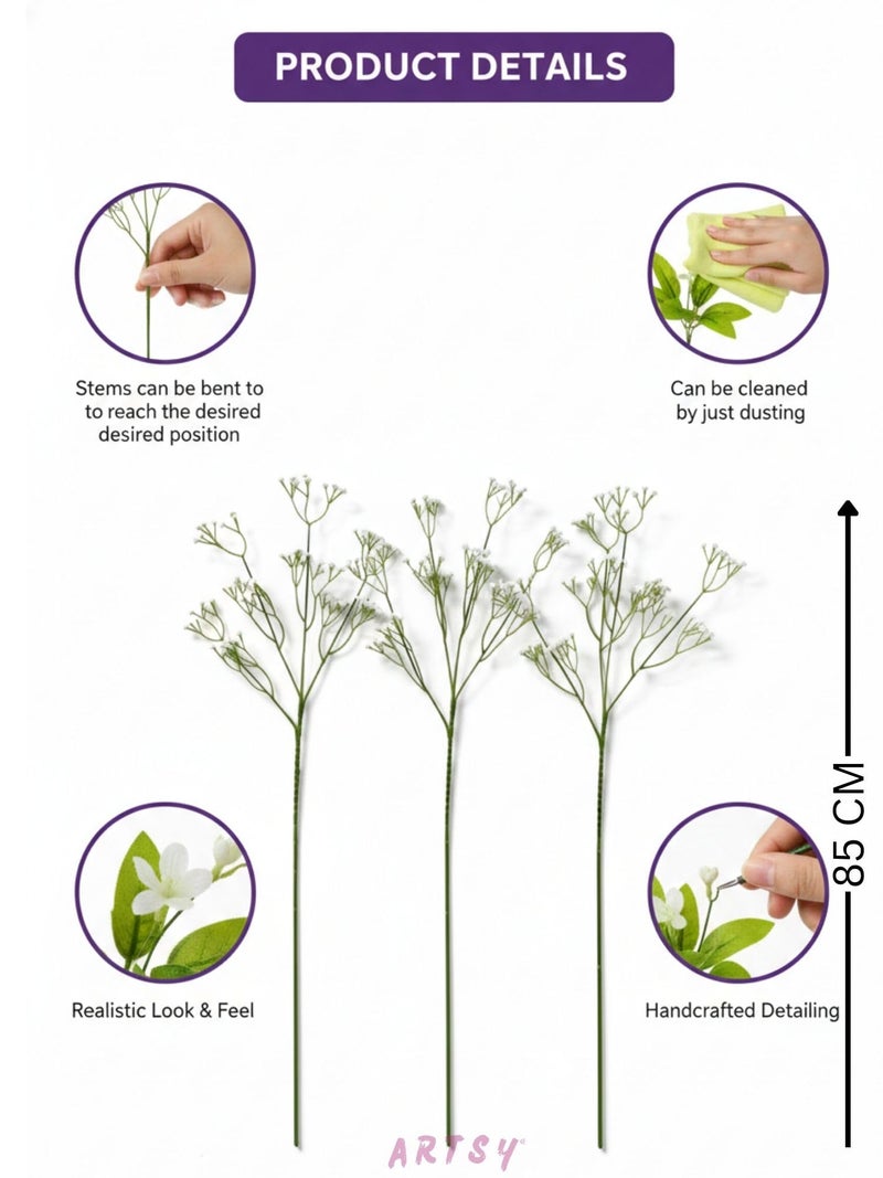 ARTSY Artificial Flowers for Decoration Baby Breaths Flower Bunch for vase/Pot, Home/Office Decor, Gift, Artificial Plant, Craft, Without vase, Pack of 3 Piece, 4 Branches Each, 55 cm Height, White - Image 5