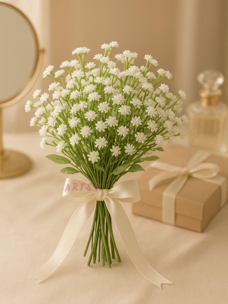 ARTSY Artificial Flowers for Decoration Baby Breaths Flower Bunch for vase/Pot, Home/Office Decor, Gift, Artificial Plant, Craft, Without vase, Pack of 3 Piece, 4 Branches Each, 55 cm Height, White - Image 4