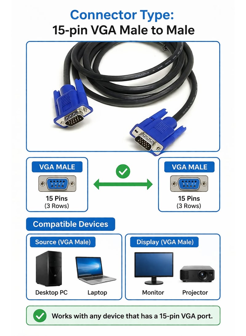 CABLE CONV 5M VGA to VGA 15 Pin Male to Male Cable – High Quality Video Display Cable - Image 2