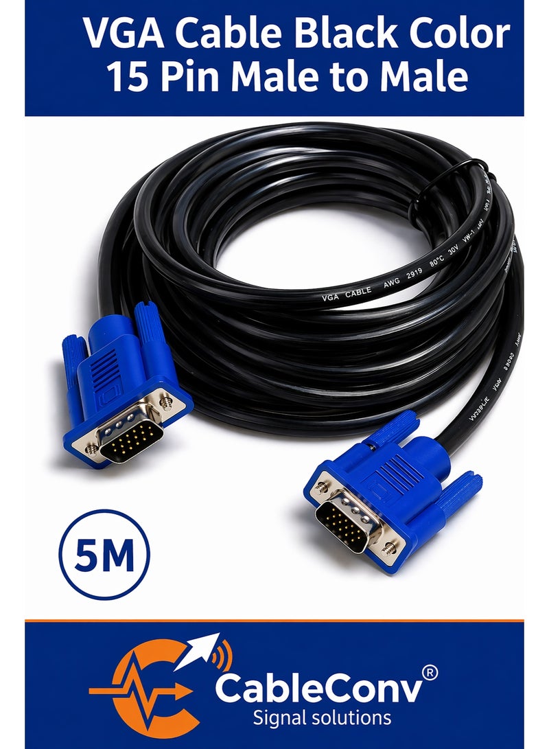 CABLE CONV 5M VGA to VGA 15 Pin Male to Male Cable – High Quality Video Display Cable - Image 1