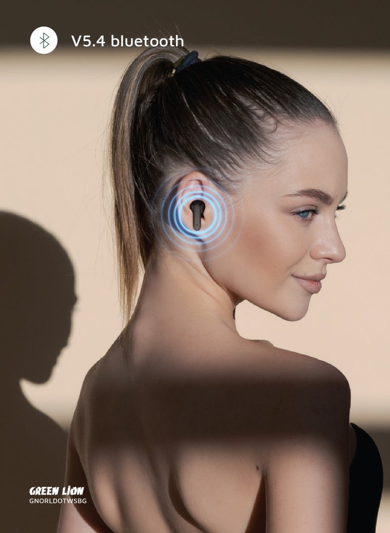 جرين ليون سماعات Orlando True Wireless مع 4.5 ساعات تشغيل ومساعد صوتي / Bluetooth V5.4 / صوت HiFi / ميكروفون مدمج / مقاومة للماء IPX2 / عرض رقمي - أسود - Image 3