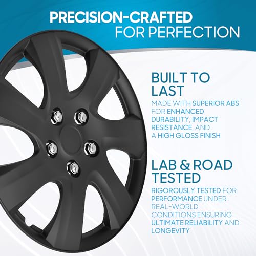 BDK غطاء عجلة بيدك 4 قطع مقاس 16 بوصة للسيارات والشاحنات وسيارات الدفع الرباعي والفانات، بديل OEM مباشر يناسب جميع الأنواع، أغطية عجلات ABS مقاس 16 بوصة - مجموعة من 4 أغطية عجلات - 7 أشعة باللون الأسود غير اللامع - Image 3