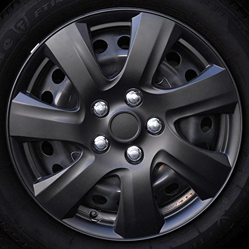 BDK غطاء عجلة بيدك 4 قطع مقاس 16 بوصة للسيارات والشاحنات وسيارات الدفع الرباعي والفانات، بديل OEM مباشر يناسب جميع الأنواع، أغطية عجلات ABS مقاس 16 بوصة - مجموعة من 4 أغطية عجلات - 7 أشعة باللون الأسود غير اللامع - Image 4