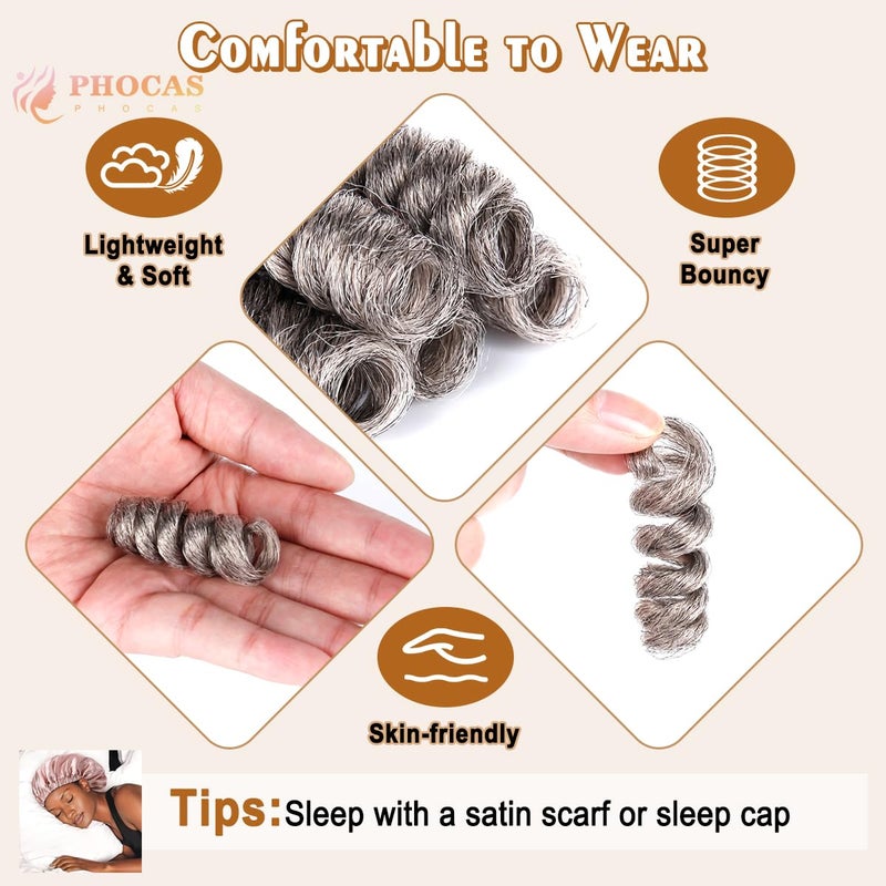 PHOCAS 3Packs Synthetic Curly Crochet Hair 10 inch 20roots/pack for Crochet Braids Hair(12MM Gray) - Image 4