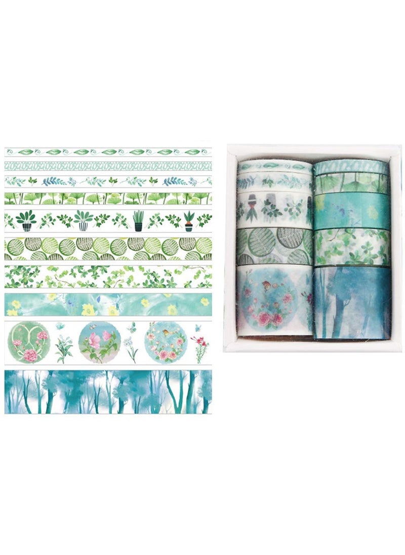 BOLT Bolt Washi Tape Set, Scrapbook Printing Masking Self Adhesive Tape Decorative Craft Supplies (Green) 10 Rolls  - Image 1