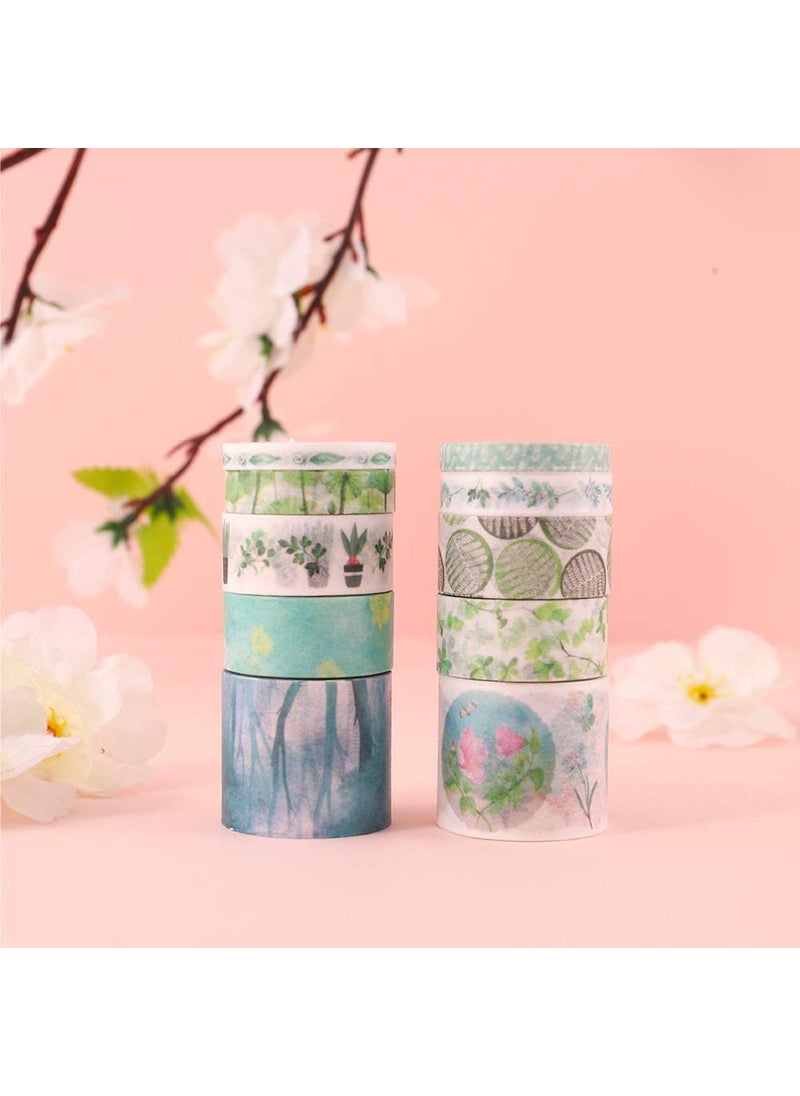 BOLT Bolt Washi Tape Set, Scrapbook Printing Masking Self Adhesive Tape Decorative Craft Supplies (Green) 10 Rolls  - Image 4