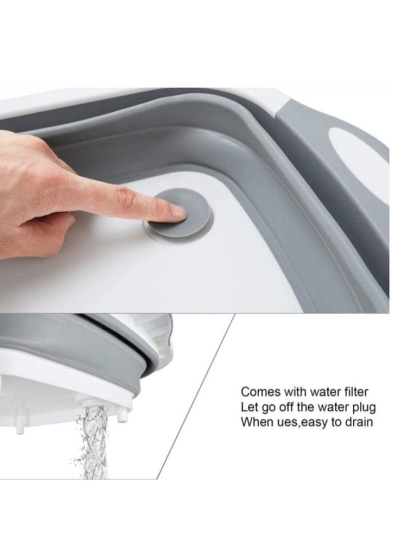 Raxoom Collapsible Cutting Board with Colander | Washing Basket for CampingPicnicBBQ | Foldable Multi-function Kitchen Plastic Silicone Dish Tub | Chopping Board - Image 4