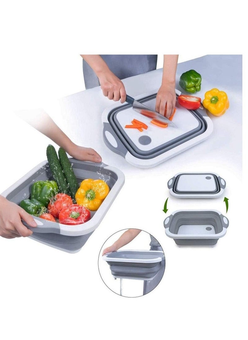 Raxoom Collapsible Cutting Board with Colander | Washing Basket for CampingPicnicBBQ | Foldable Multi-function Kitchen Plastic Silicone Dish Tub | Chopping Board - Image 3