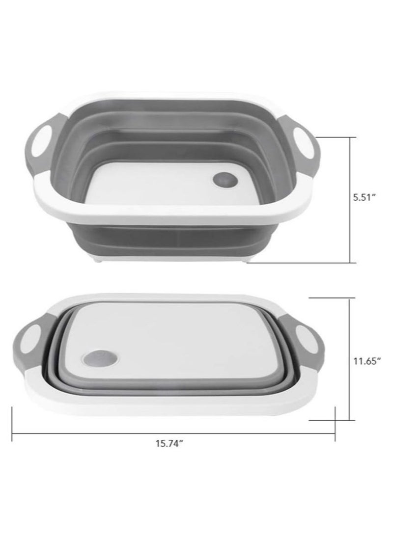 Raxoom Collapsible Cutting Board with Colander | Washing Basket for CampingPicnicBBQ | Foldable Multi-function Kitchen Plastic Silicone Dish Tub | Chopping Board - Image 2