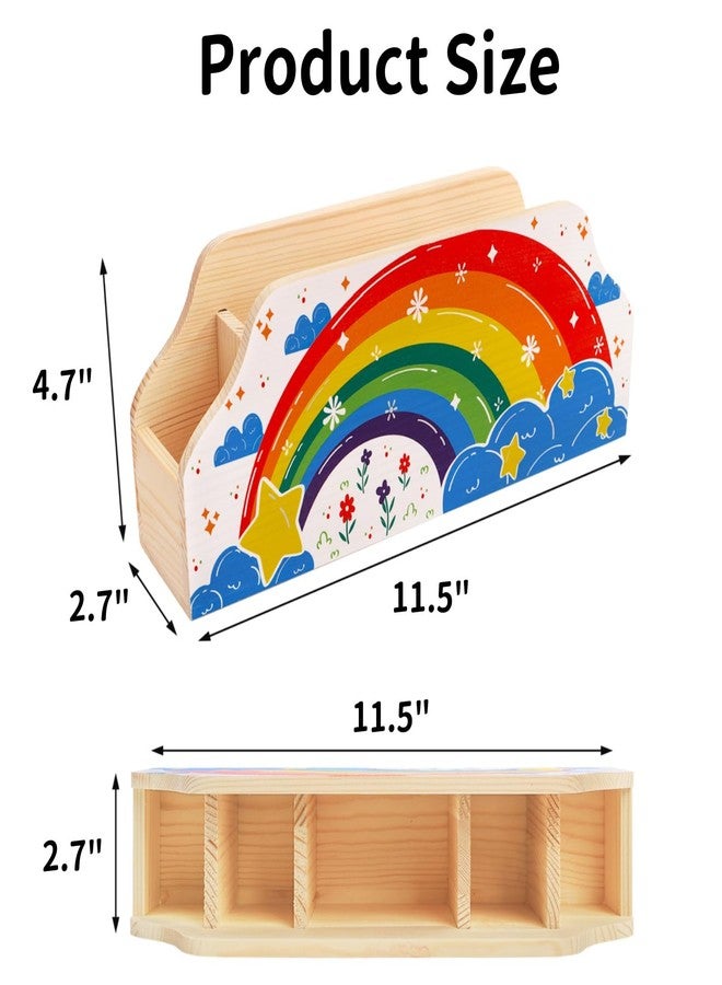 ELFULLY Rainbow Wood Pen Holder for Desk, 5-Slot Desk Organizers, Cute Pencil Holder, Office School Supplies Storage, Desktop Storage Caddy for Teacher Appreciation, Birthday Gifts, Makeup Brush - Image 2