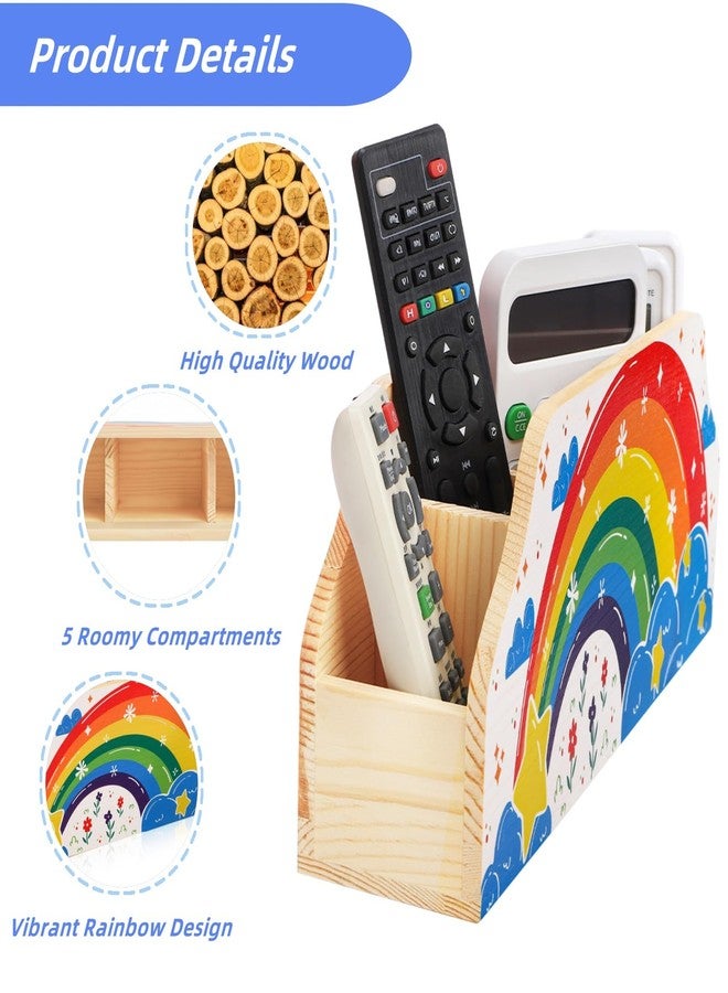 ELFULLY Rainbow Wood Pen Holder for Desk, 5-Slot Desk Organizers, Cute Pencil Holder, Office School Supplies Storage, Desktop Storage Caddy for Teacher Appreciation, Birthday Gifts, Makeup Brush - Image 3