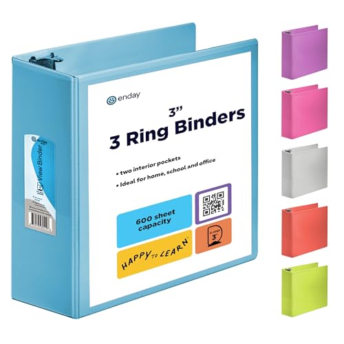 Enday 3 Inch Binder 3 Ring Binders Blue, Slant D-Ring 3” Clear View Cover with 2 Inside Pockets, Heavy Duty Colored School Supplies Office and Home Binders – by Enday - Image 1