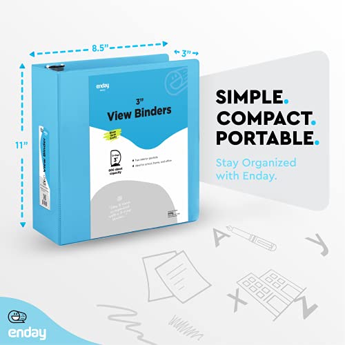 Enday 3 Inch Binder 3 Ring Binders Blue, Slant D-Ring 3” Clear View Cover with 2 Inside Pockets, Heavy Duty Colored School Supplies Office and Home Binders – by Enday - Image 4