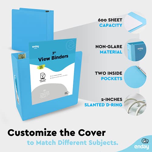 Enday 3 Inch Binder 3 Ring Binders Blue, Slant D-Ring 3” Clear View Cover with 2 Inside Pockets, Heavy Duty Colored School Supplies Office and Home Binders – by Enday - Image 5