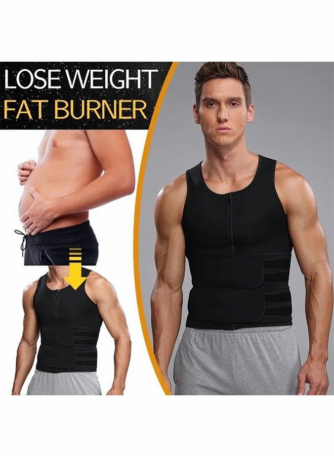 GROIC - Men's Waist Trainer Sauna Vest Weight Loss Body Shaper Sweat Vest for Men with Double Belt and Zipper, Corset Plus Size L - Image 1