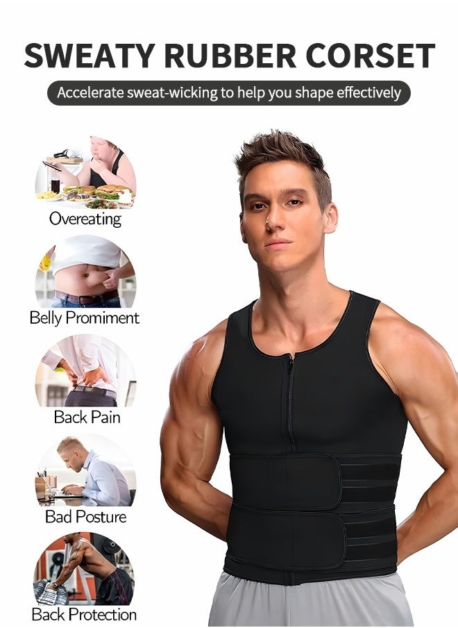 GROIC - Men's Waist Trainer Sauna Vest Weight Loss Body Shaper Sweat Vest for Men with Double Belt and Zipper, Corset Plus Size L - Image 1