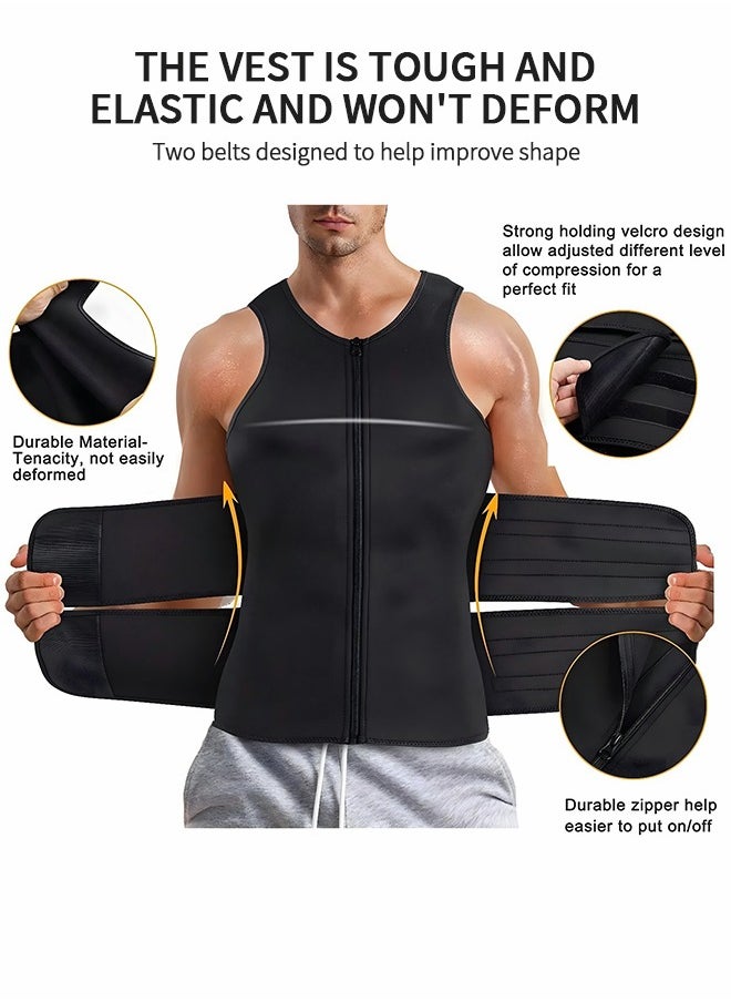 GROIC - Men's Waist Trainer Sauna Vest Weight Loss Body Shaper Sweat Vest for Men with Double Belt and Zipper, Corset Plus Size L - Image 1