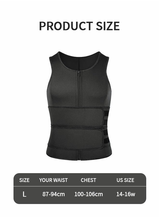 GROIC - Men's Waist Trainer Sauna Vest Weight Loss Body Shaper Sweat Vest for Men with Double Belt and Zipper, Corset Plus Size L - Image 1